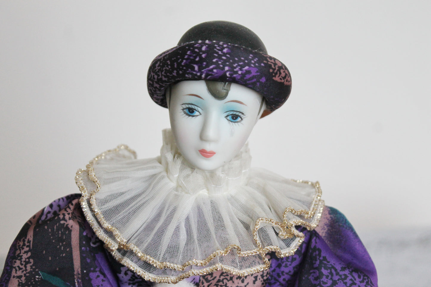 Vintage porcelain Venetian doll - Harlequin - 15 inches- collectible doll - porcelain doll - decor doll - 1980s