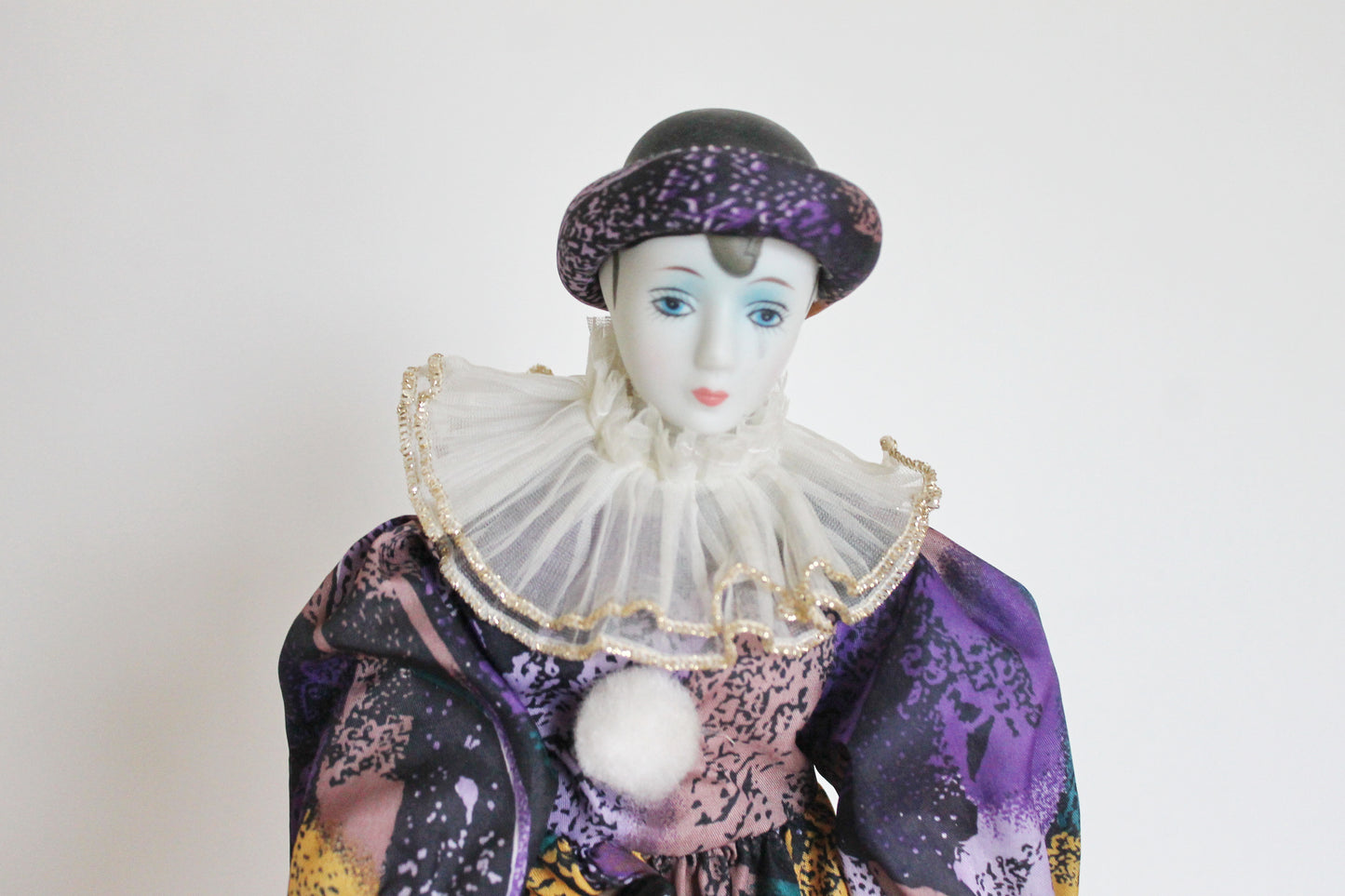 Vintage porcelain Venetian doll - Harlequin - 15 inches- collectible doll - porcelain doll - decor doll - 1980s