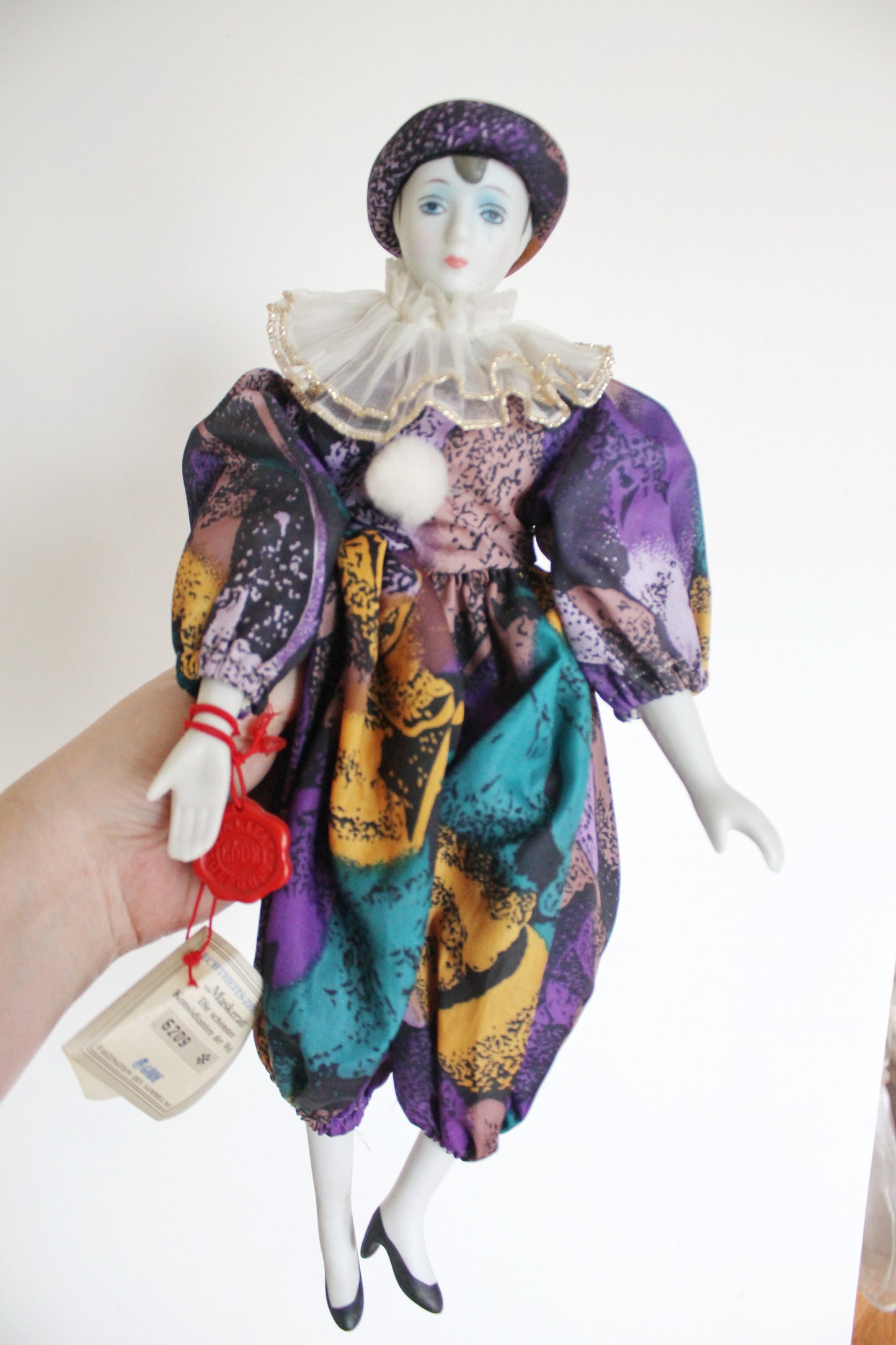 Vintage porcelain Venetian doll - Harlequin - 15 inches- collectible doll - porcelain doll - decor doll - 1980s