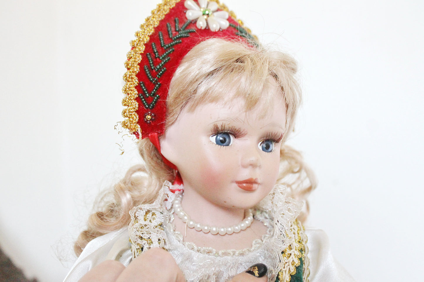 Vintage porcelain Germany cute doll on a stand in Hungarian clothing - 18 inches - Collectible doll - 1970-1980s