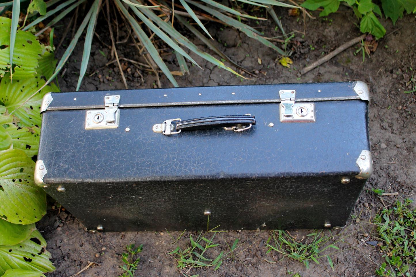 Suitcase from USSR (23 inches long) - Vintage USSR Suitcase - Old Black Suitcase - Antique decorative suitcase - Vintage Travel case - 1960s