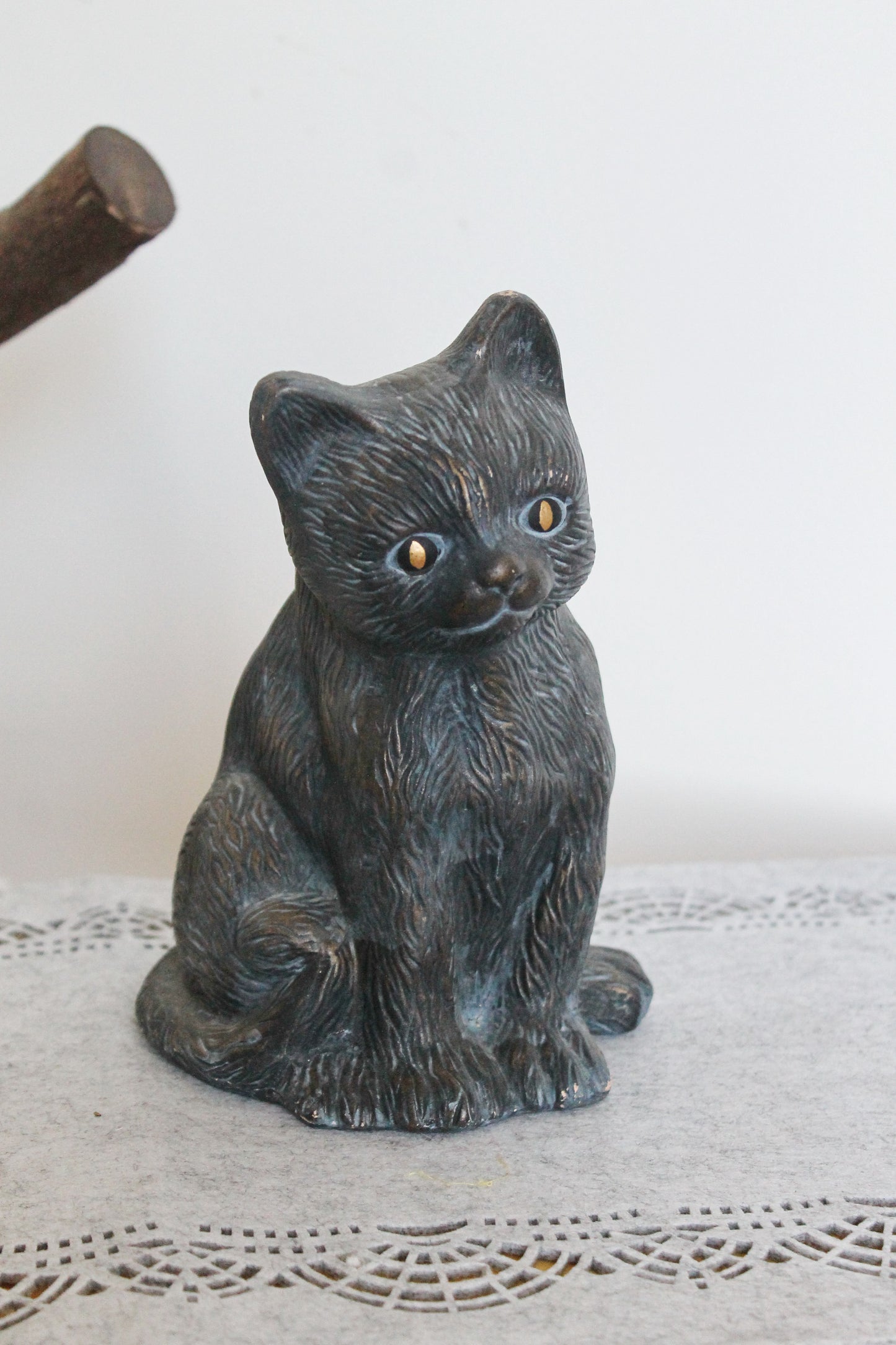 Vintage ceramic figurine Grey Cat - 8.3 inches - Germany statue - vintage Germany ceramic figurine - 1990s