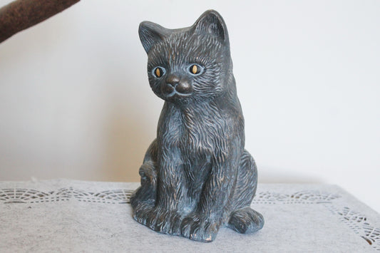 Vintage ceramic figurine Grey Cat - 8.3 inches - Germany statue - vintage Germany ceramic figurine - 1990s