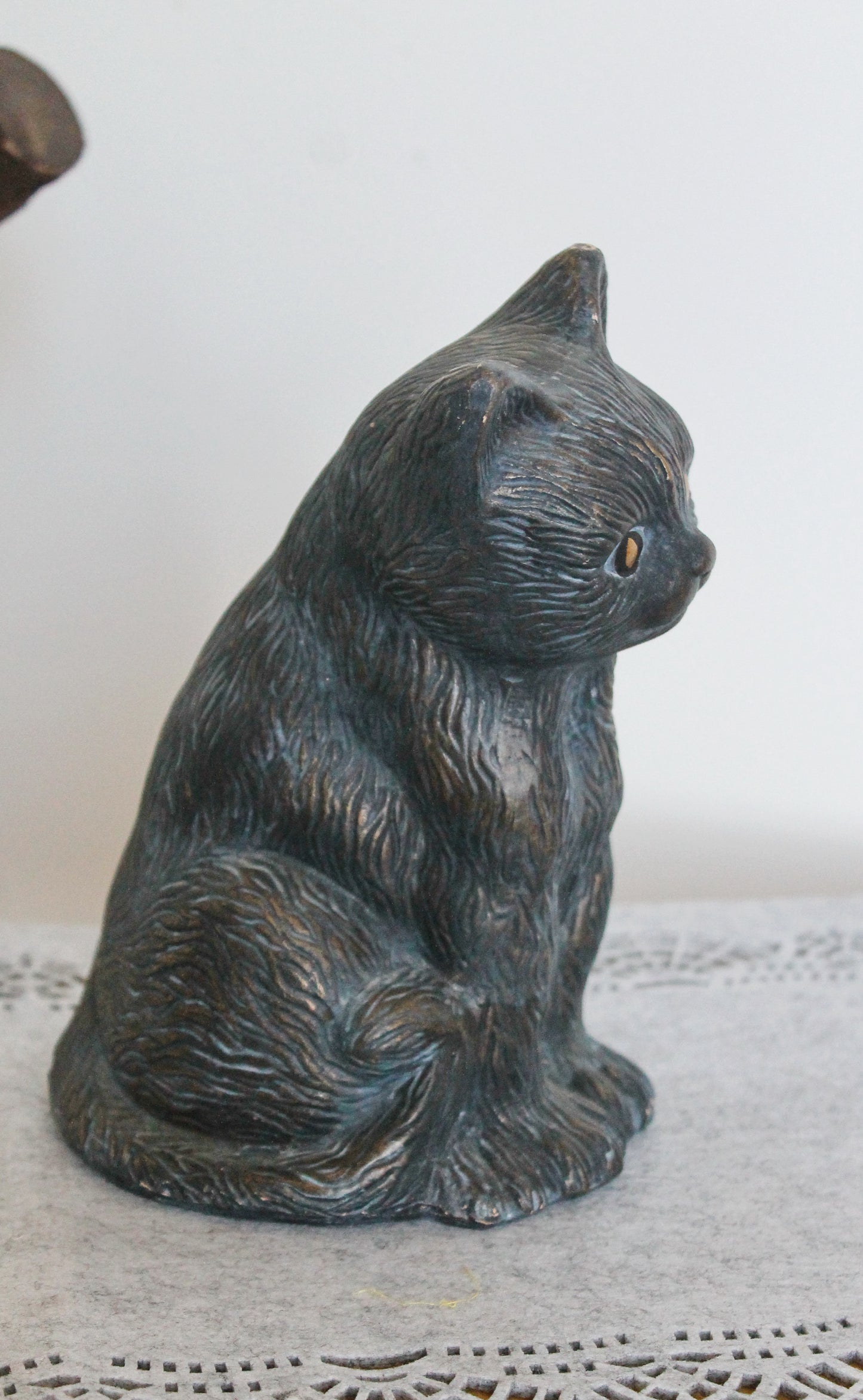 Vintage ceramic figurine Grey Cat - 8.3 inches - Germany statue - vintage Germany ceramic figurine - 1990s
