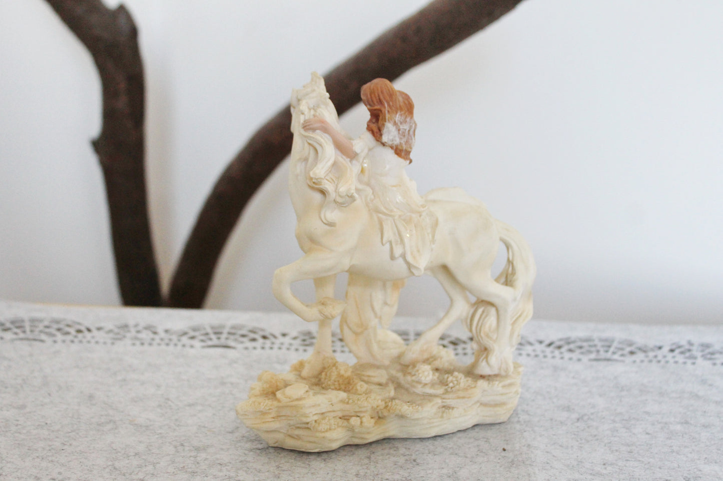 Vintage figurine made of gypsum - A Girl on a horse - 6.7 inches - vintage decor - Germany vintage - later 1980s