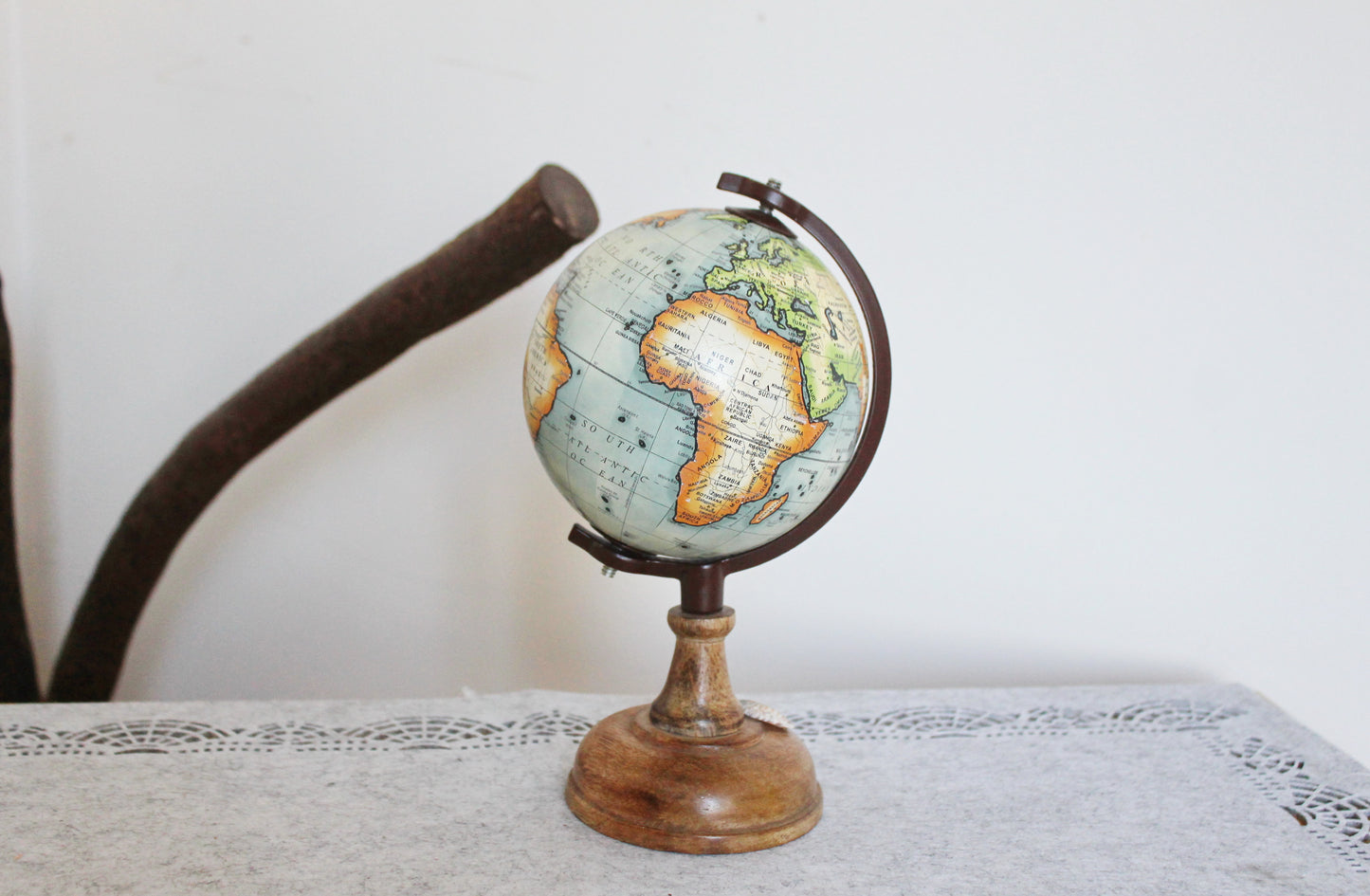Vintage Small globe - Wooden globe - Earth globe - World globe - Desk globe - School globe - Gift idea
