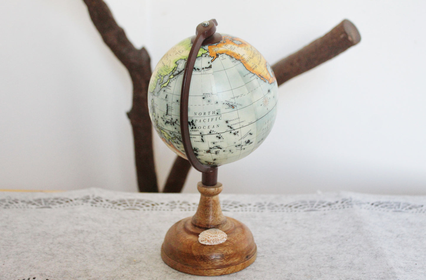 Vintage Small globe - Wooden globe - Earth globe - World globe - Desk globe - School globe - Gift idea