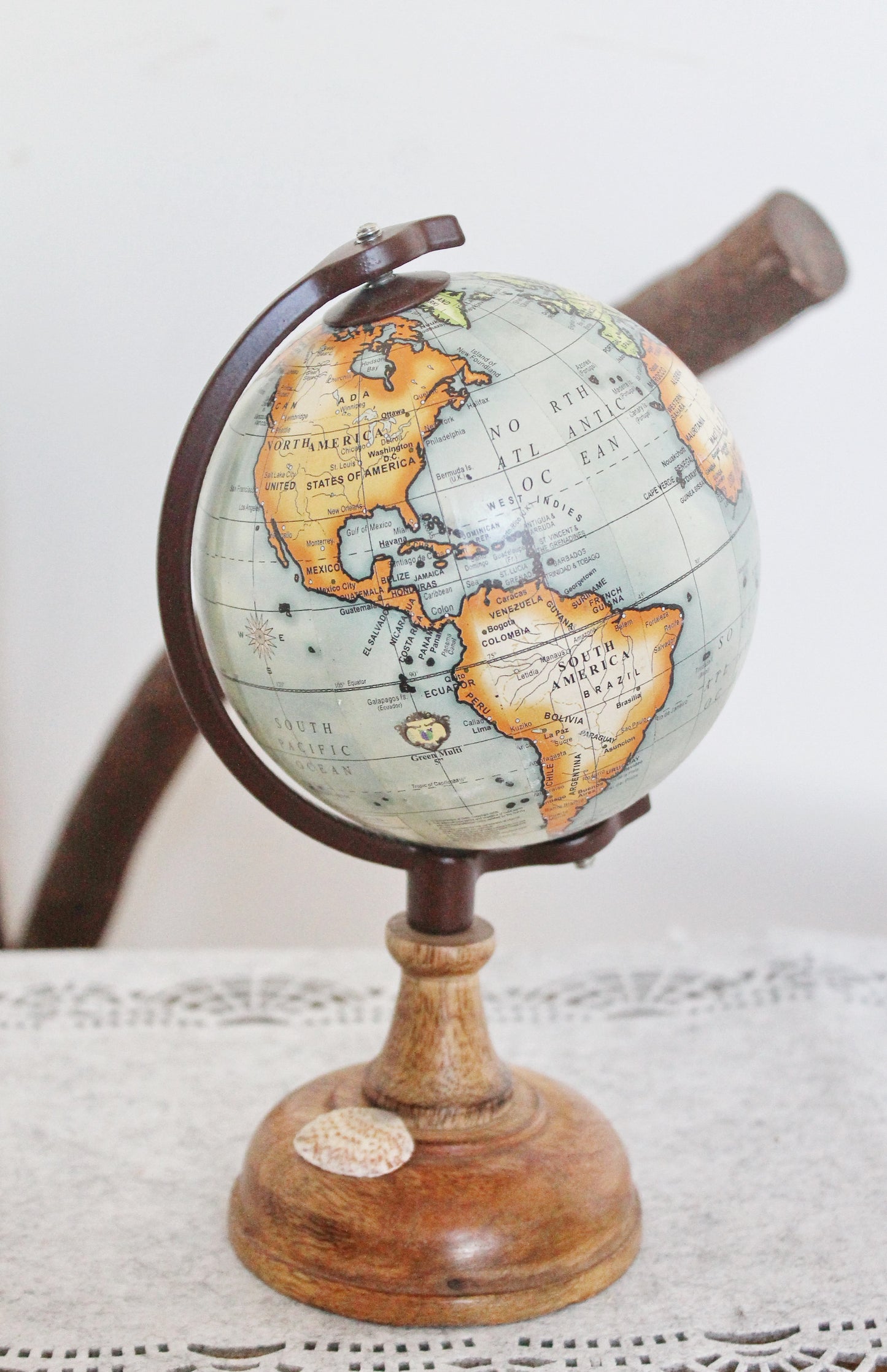 Vintage Small globe - Wooden globe - Earth globe - World globe - Desk globe - School globe - Gift idea