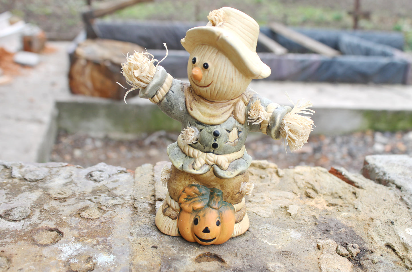 Vintage clay Scarecrow statue - 6.7 inches - Germany figurine - vintage decor - Germany vintage -1990s