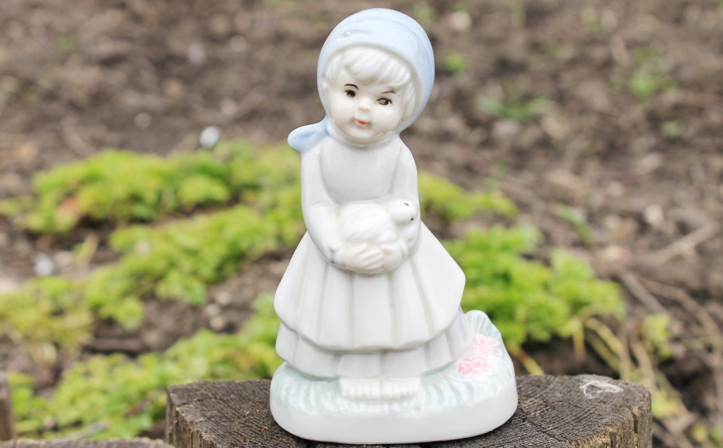 Vintage Porcelain girl with a pet 4.3 inches - Germany porcelain figurine - vintage decor - Germany vintage - later 1980s