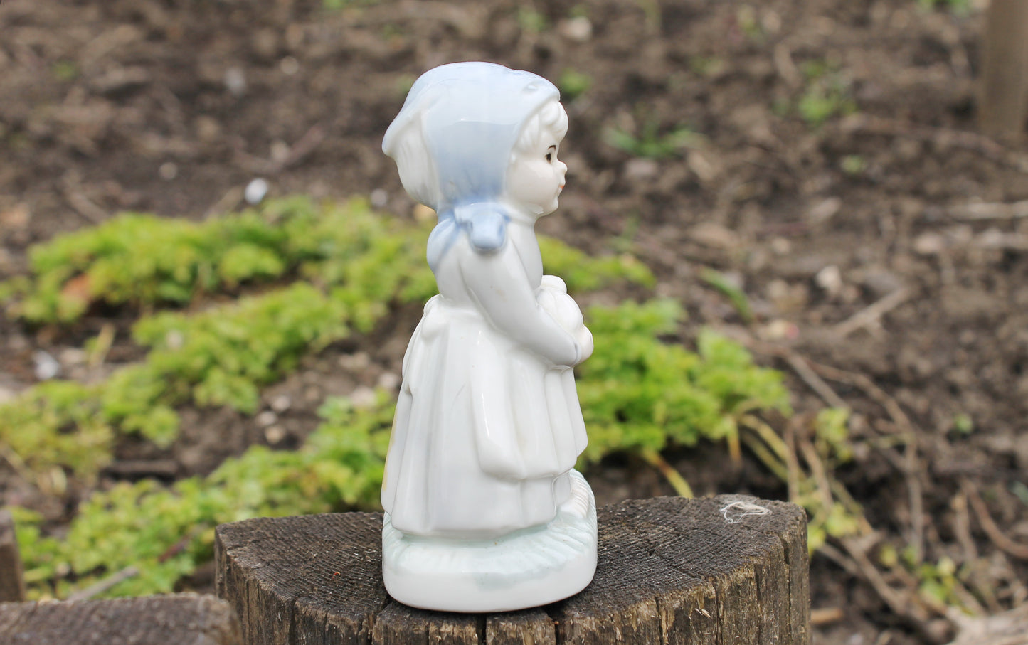 Vintage Porcelain girl with a pet 4.3 inches - Germany porcelain figurine - vintage decor - Germany vintage - later 1980s