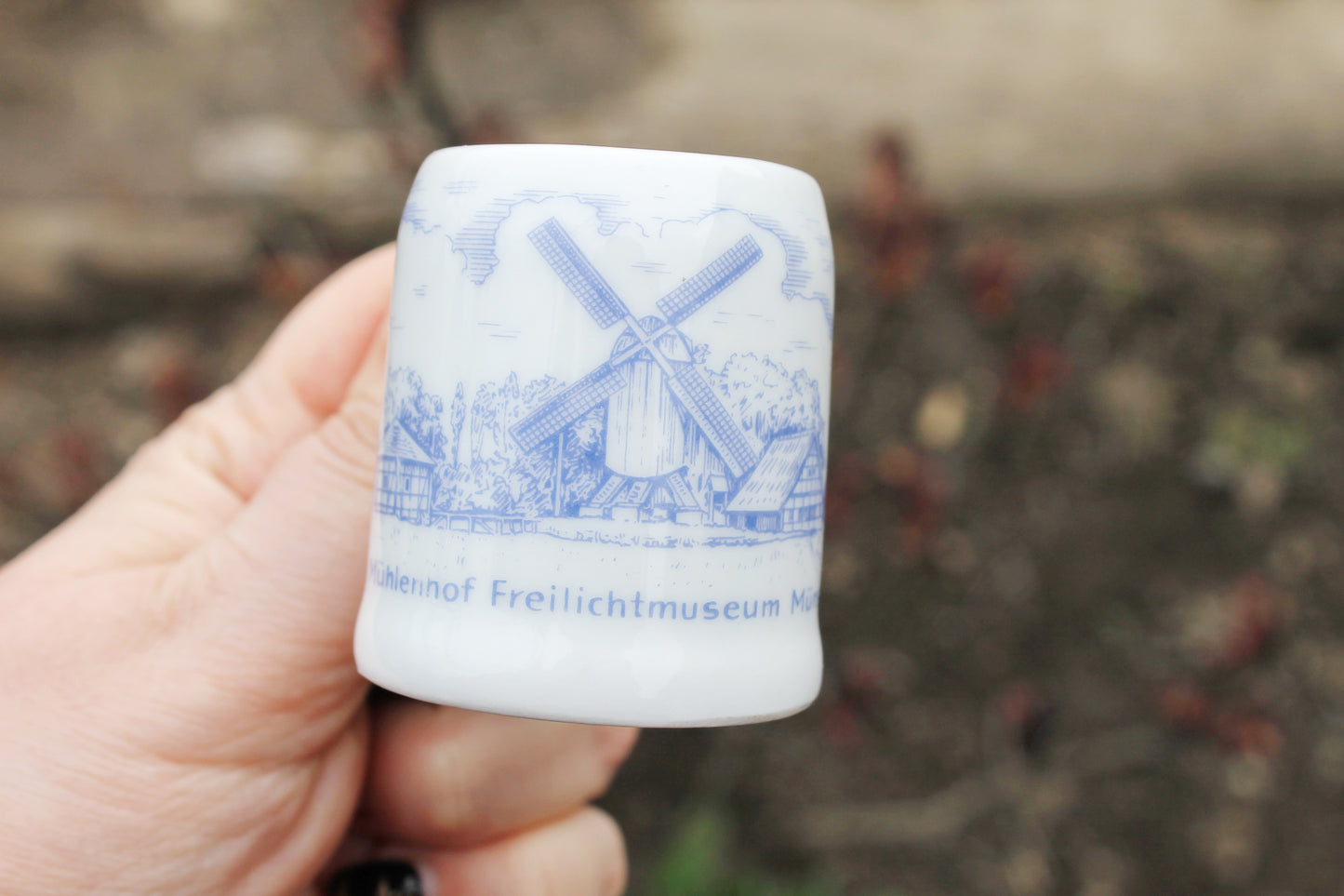 Vintage Porcelain souvenir mini beer glass with miln - made in Germany - gift beer glass - 1980-1990s
