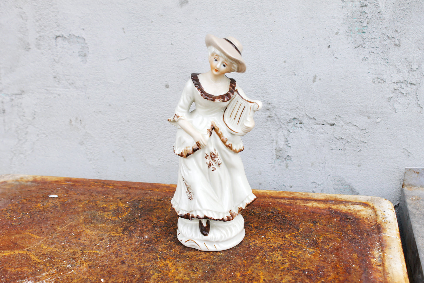 Vintage Porcelain woman with harp - Germany porcelain figurine - vintage decor - Germany vintage - later 1980s