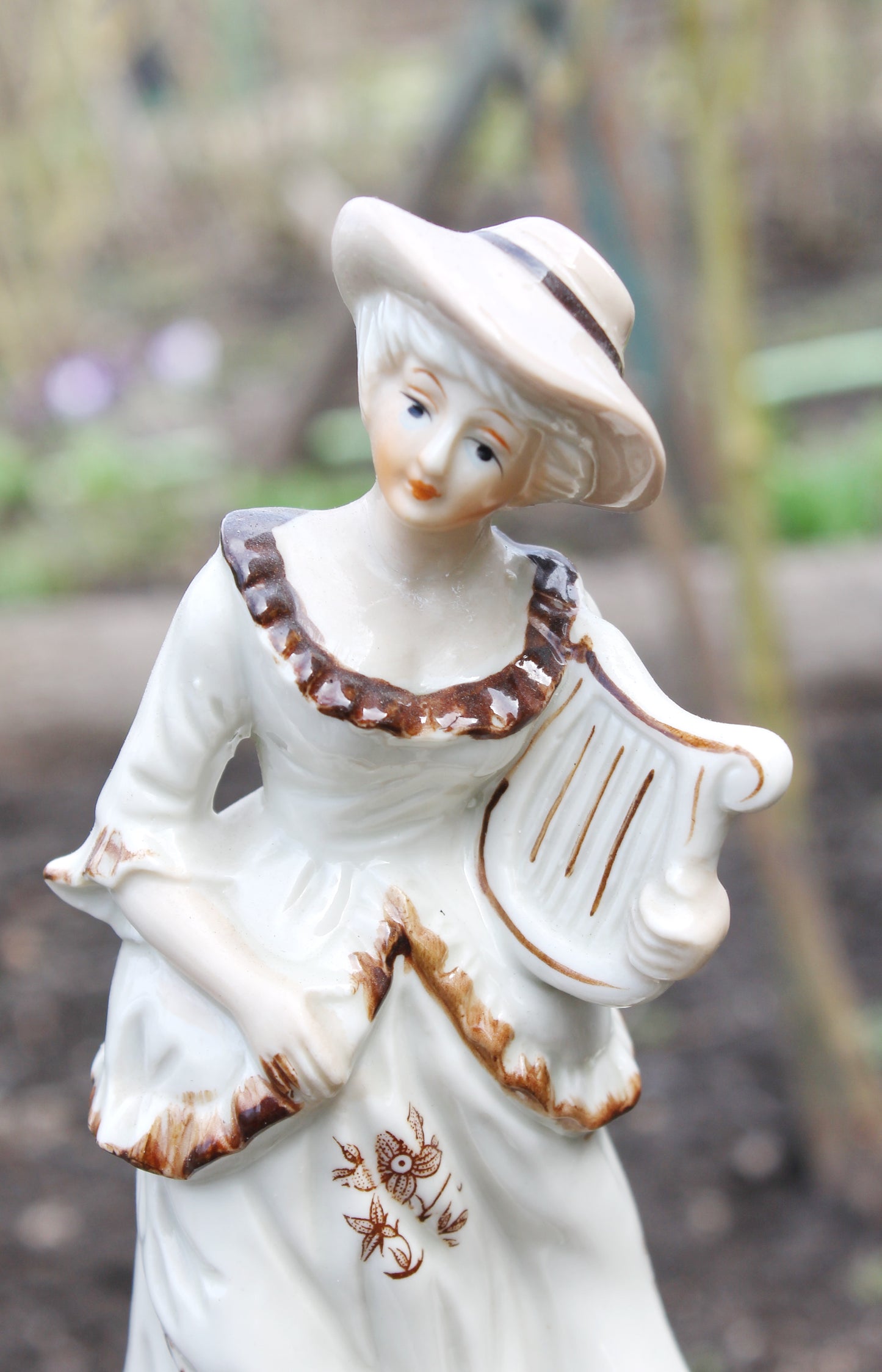 Vintage Porcelain woman with harp - Germany porcelain figurine - vintage decor - Germany vintage - later 1980s