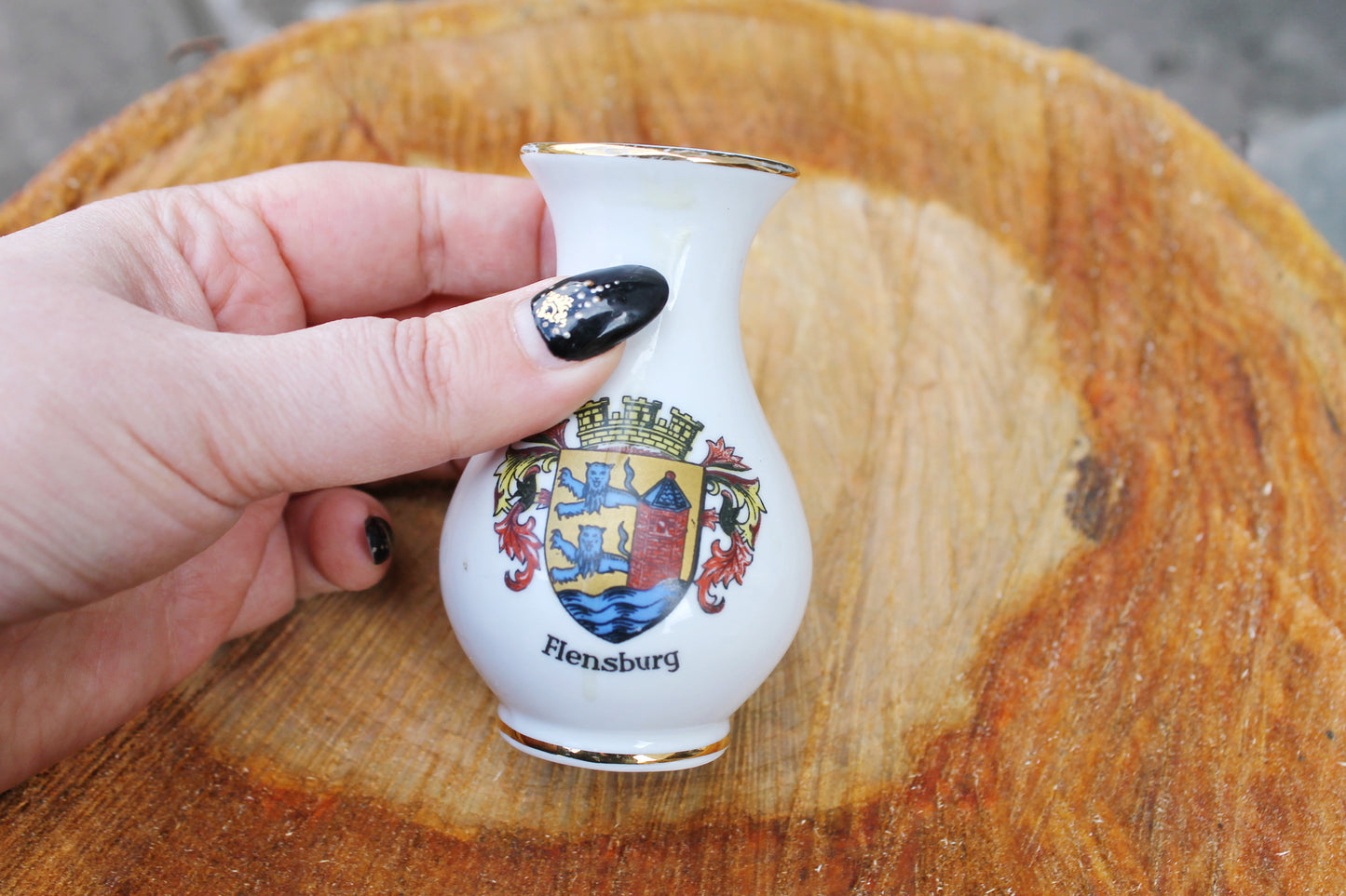 Vintage porcelain small vase - Flensburg town - 3.4 inches - made in Germany - cute vintage mini vase - 1980s