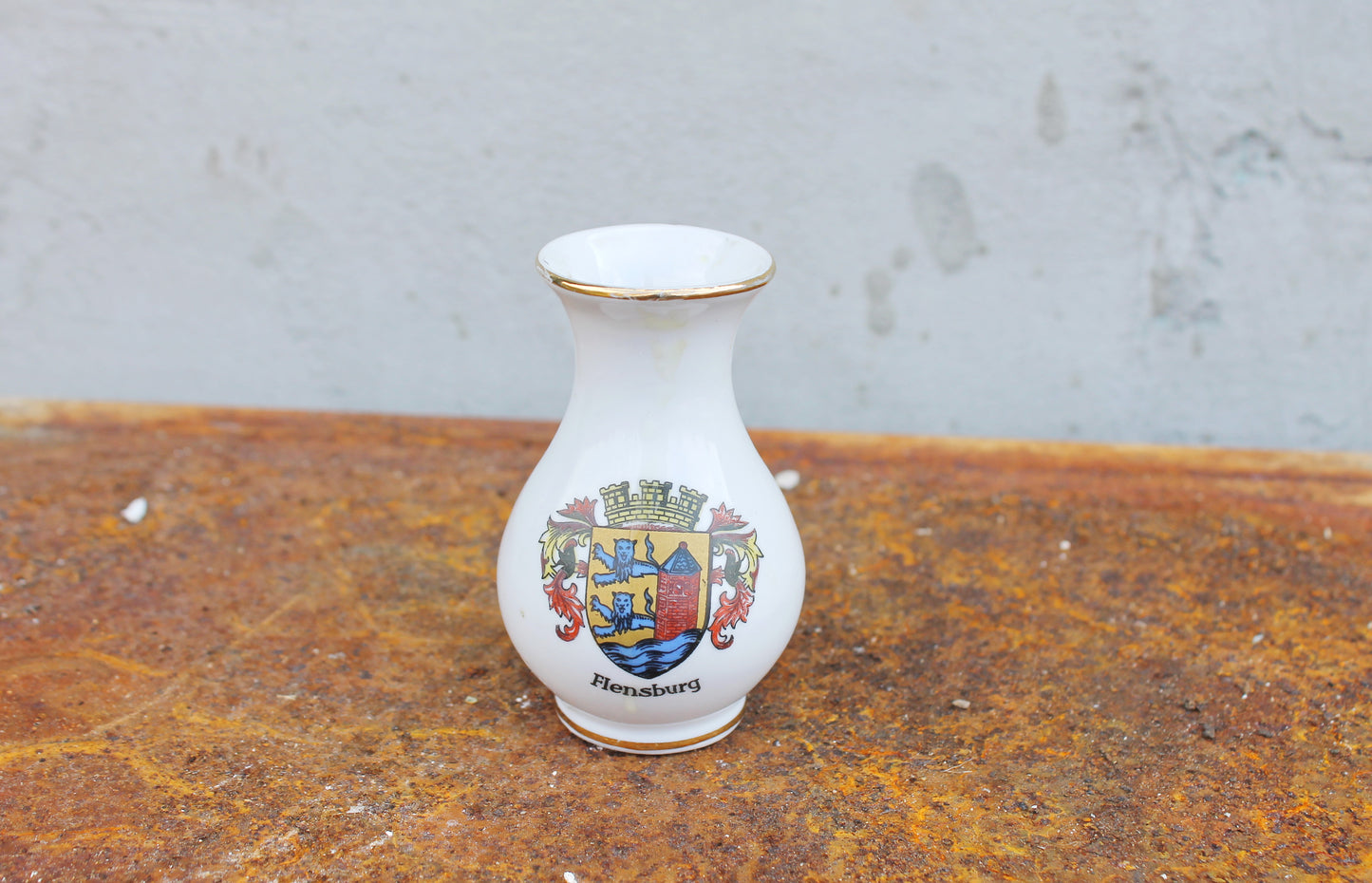 Vintage porcelain small vase - Flensburg town - 3.4 inches - made in Germany - cute vintage mini vase - 1980s