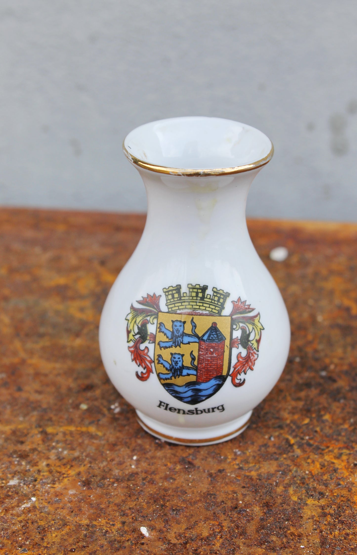 Vintage porcelain small vase - Flensburg town - 3.4 inches - made in Germany - cute vintage mini vase - 1980s