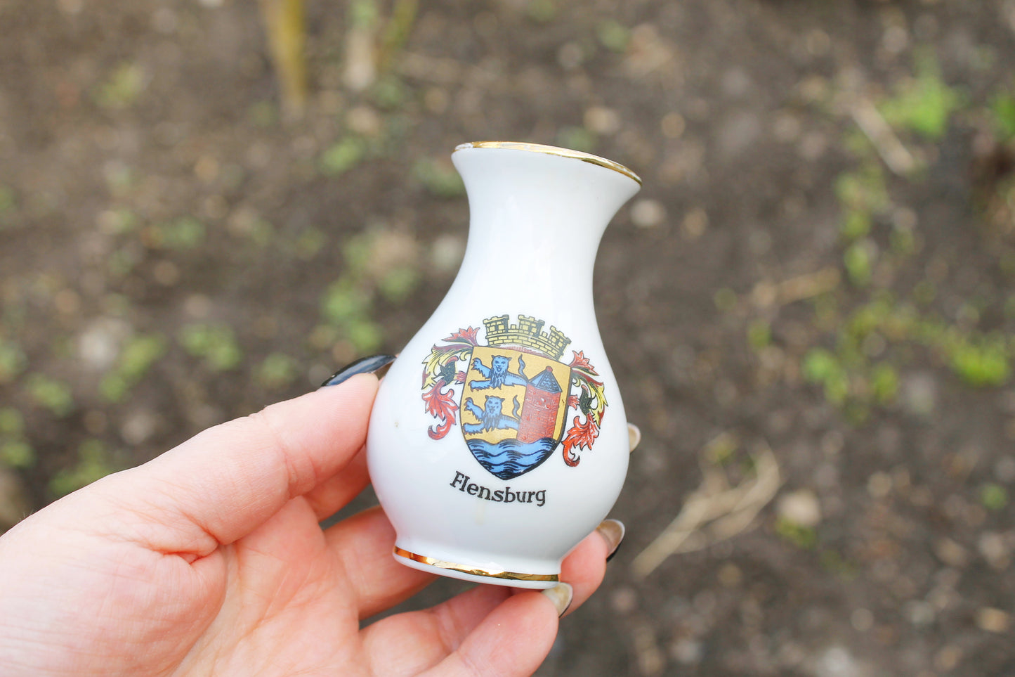 Vintage porcelain small vase - Flensburg town - 3.4 inches - made in Germany - cute vintage mini vase - 1980s
