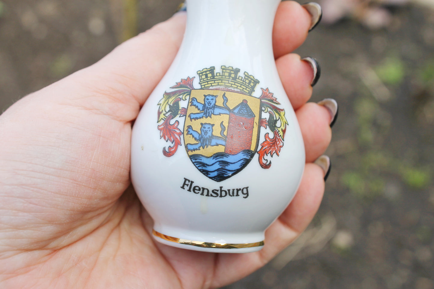 Vintage porcelain small vase - Flensburg town - 3.4 inches - made in Germany - cute vintage mini vase - 1980s