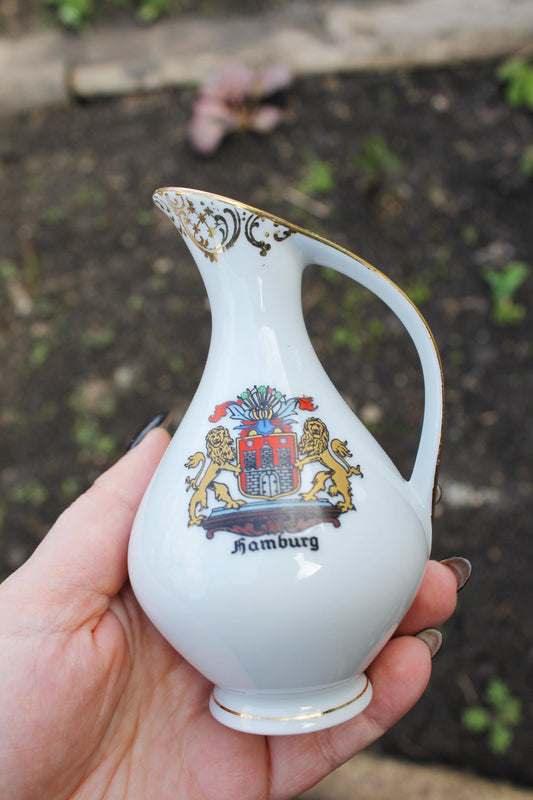 Vintage porcelain small jug - small vase - Hamburg town - 4.7 inches - made in Germany - Mankenhammer Floss Bavaria - 1970s