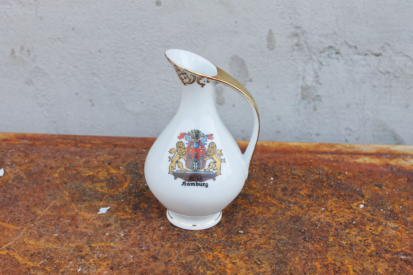 Vintage porcelain small jug - small vase - Hamburg town - 4.7 inches - made in Germany - Mankenhammer Floss Bavaria - 1970s