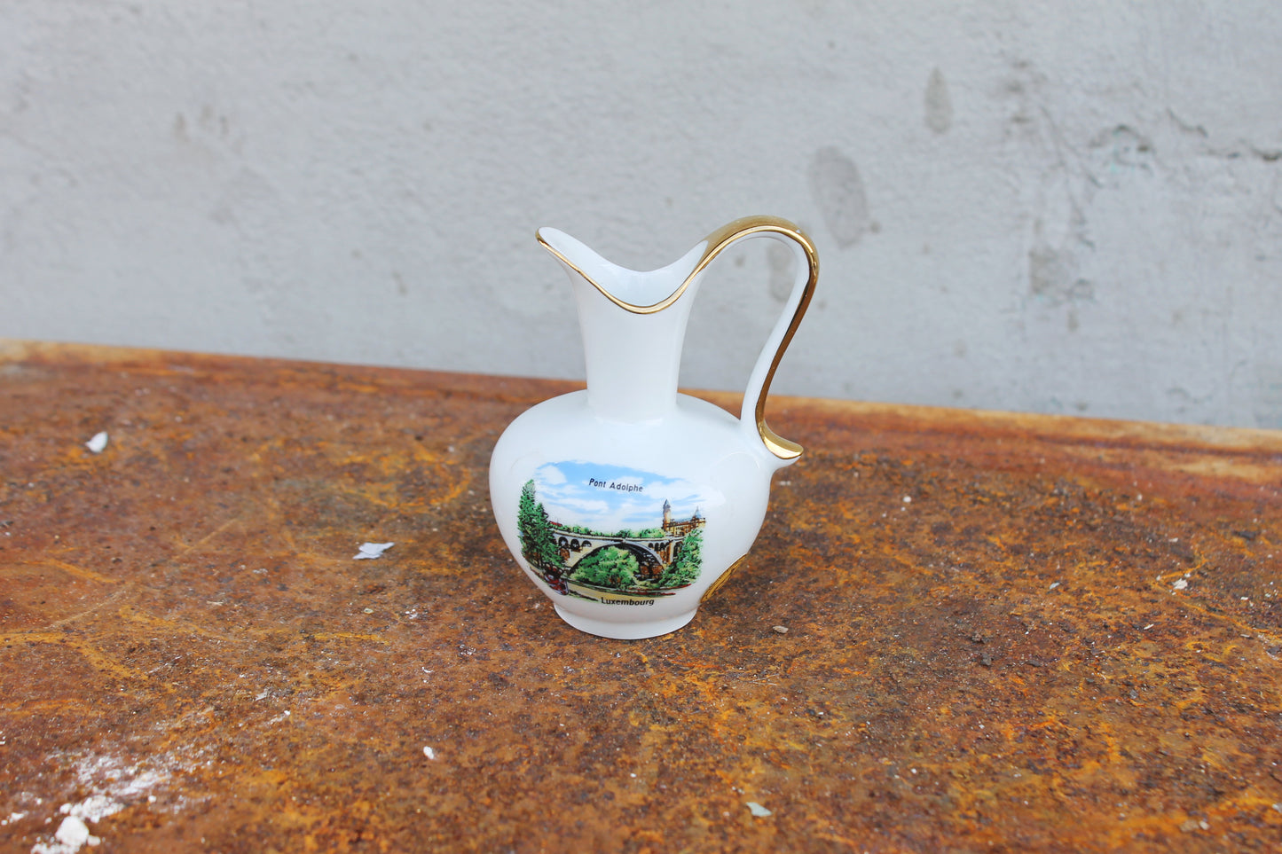 Vintage porcelain small jug - small vase - Luxembourg Pont Adolphe - 3.6 inches - made in Germany - 1990s