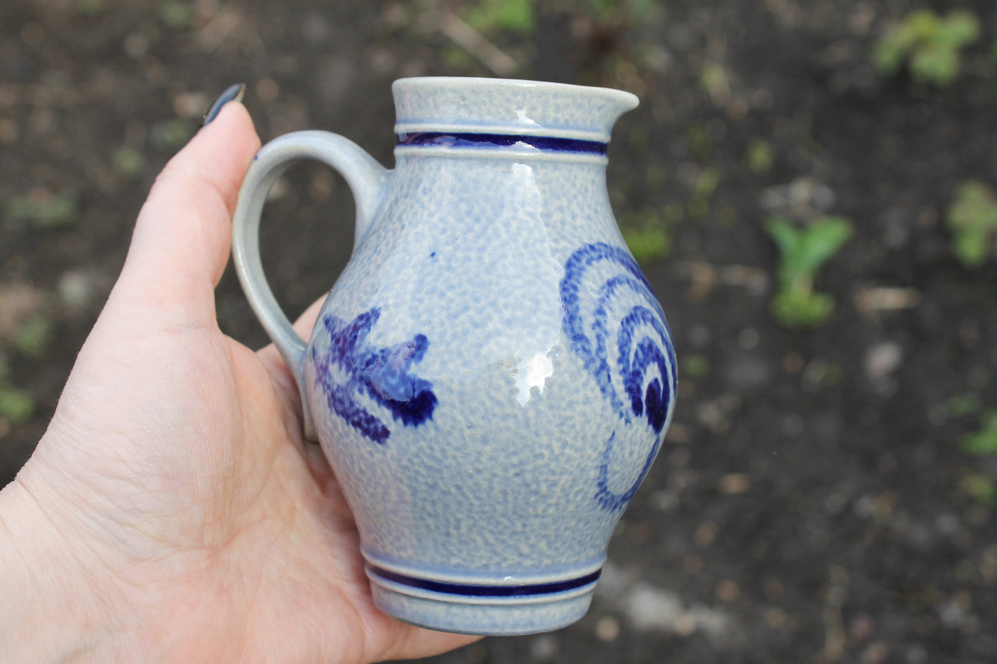 Vintage porcelain small blue jug - small vase - 4.7 inches - made in Germany - 1990s
