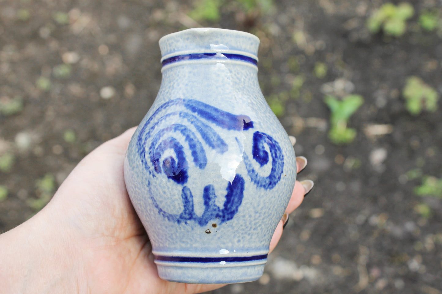 Vintage porcelain small blue jug - small vase - 4.7 inches - made in Germany - 1990s