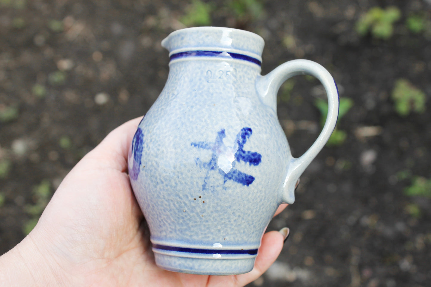 Vintage porcelain small blue jug - small vase - 4.7 inches - made in Germany - 1990s
