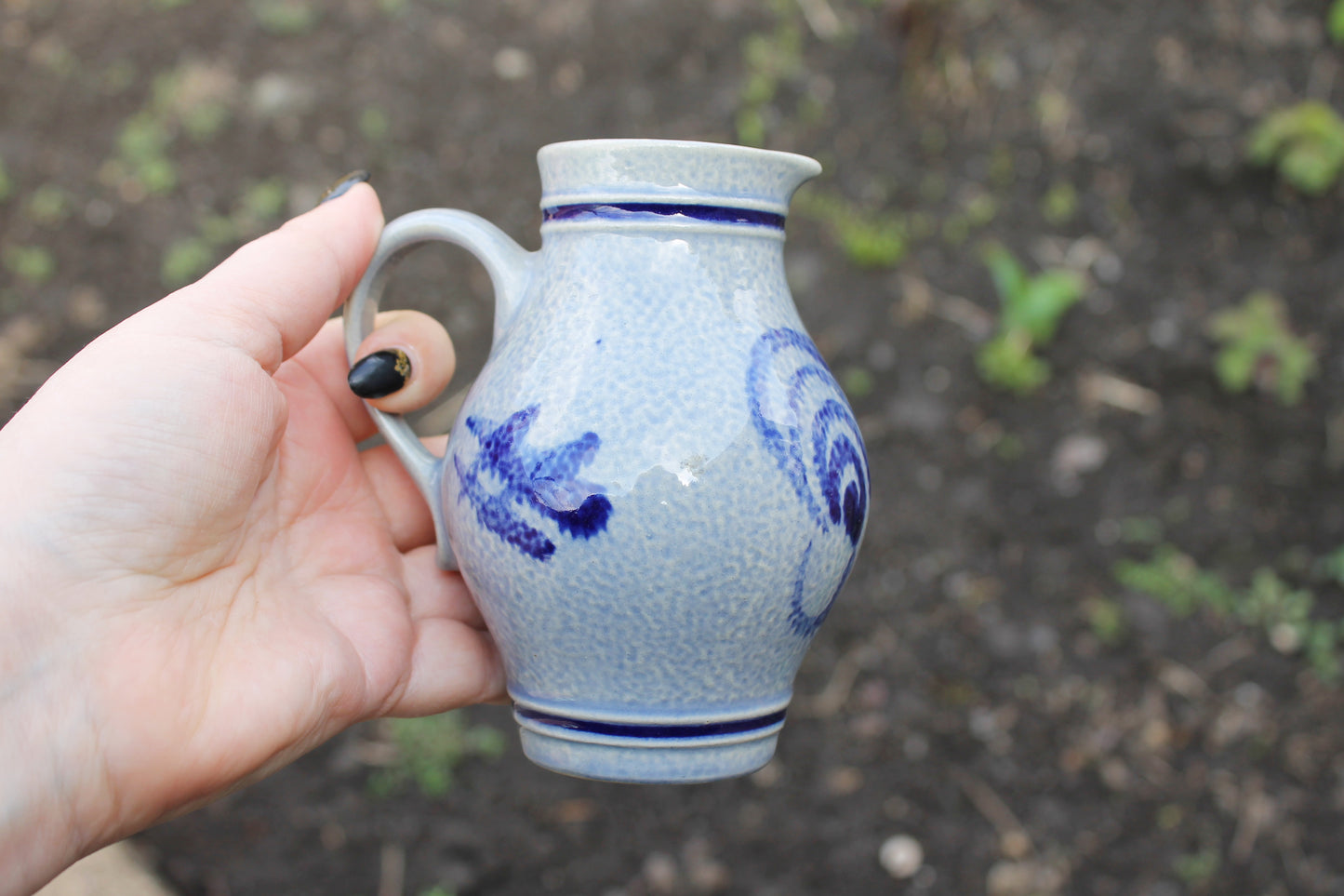 Vintage porcelain small blue jug - small vase - 4.7 inches - made in Germany - 1990s