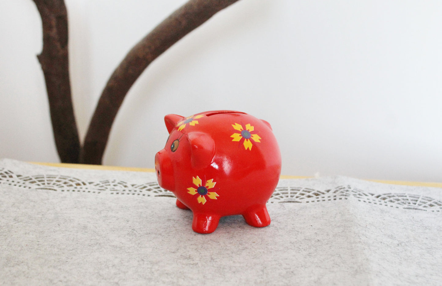 Porcelain red Piggy Bank 4 inches - Vintage Piggy Bank - Home decor - Made in Germany - 1990-2000s