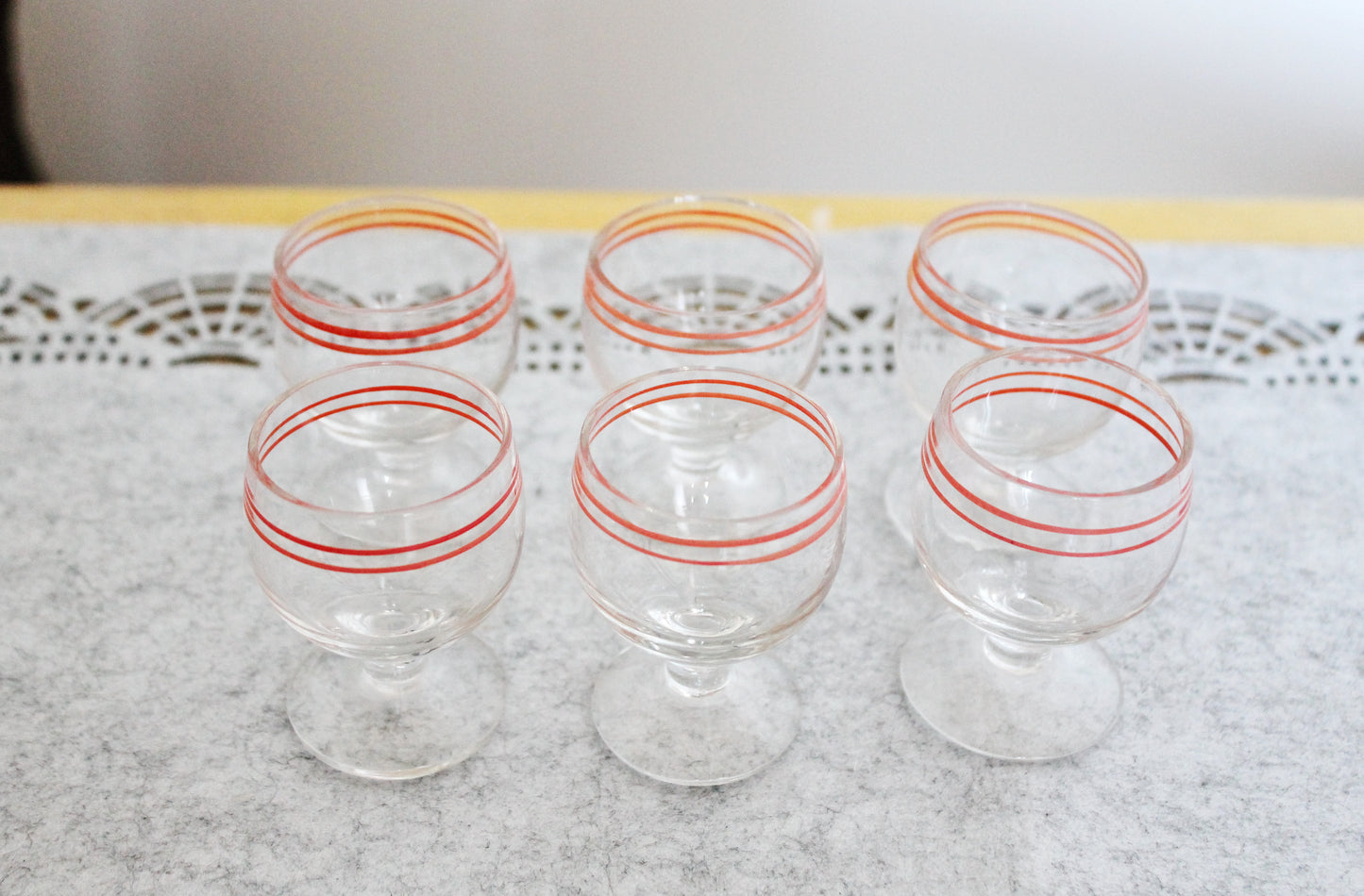 Set of 6 Vintage USSR small Glasses on a leg in original box - glasswares, housewares, antique, 1960s. Soviet Union. Holiday decor