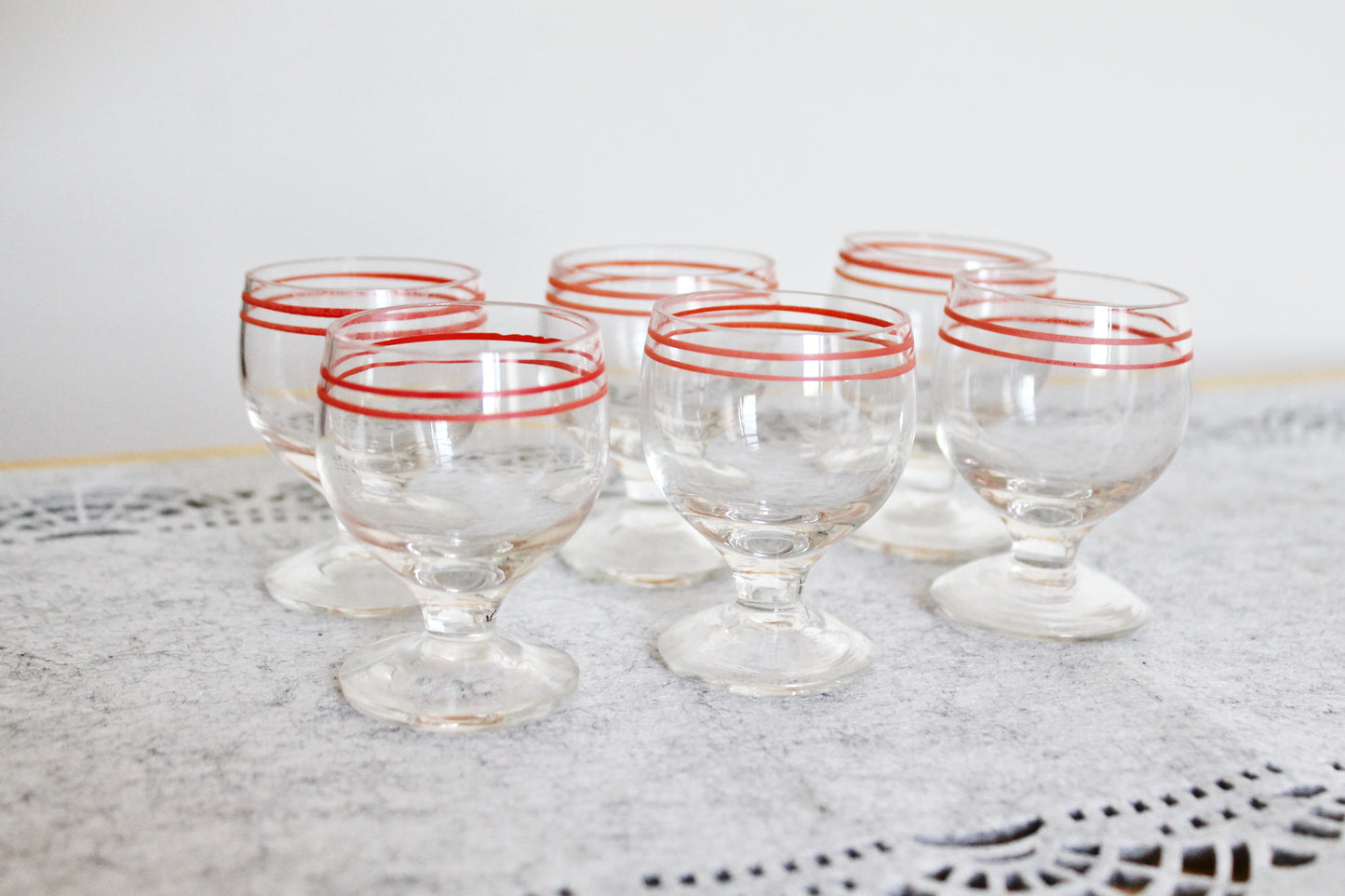 Set of 6 Vintage USSR small Glasses on a leg in original box - glasswares, housewares, antique, 1960s. Soviet Union. Holiday decor