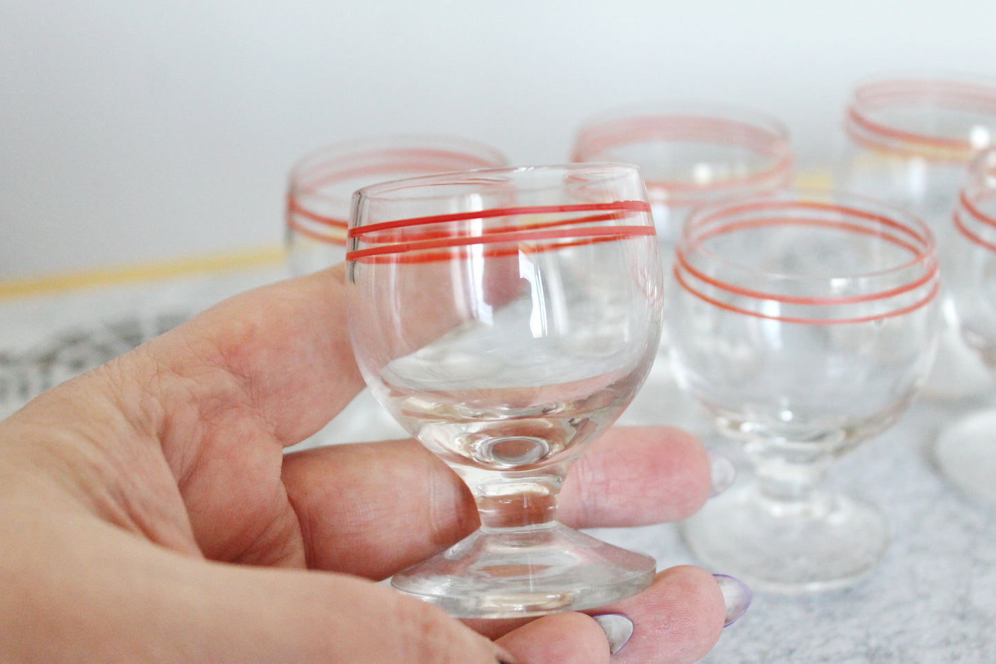 Set of 6 Vintage USSR small Glasses on a leg in original box - glasswares, housewares, antique, 1960s. Soviet Union. Holiday decor