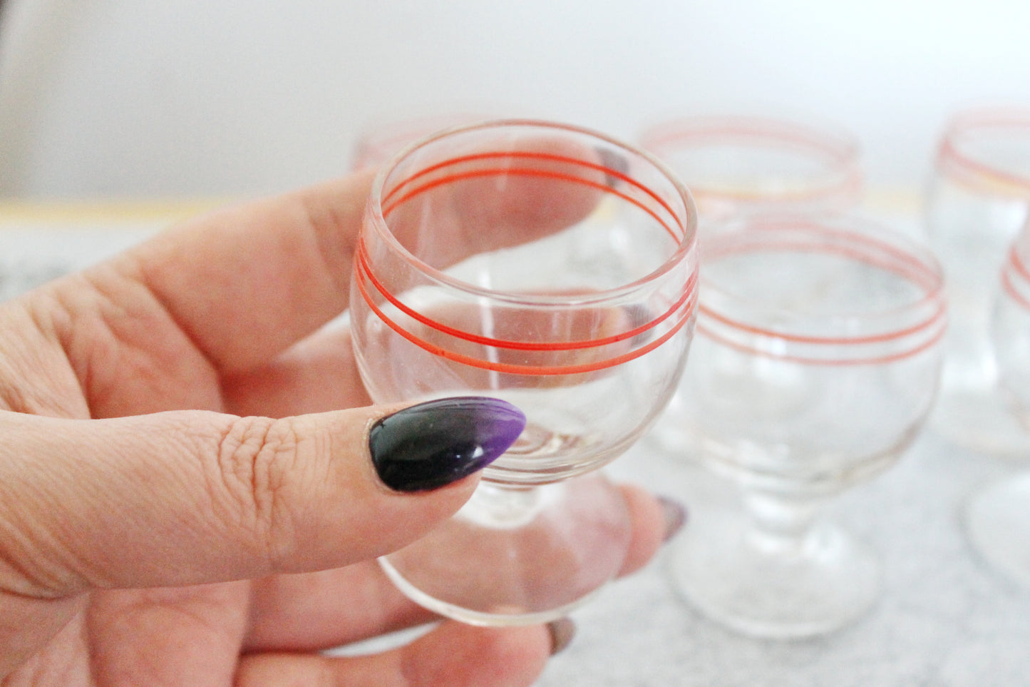 Set of 6 Vintage USSR small Glasses on a leg in original box - glasswares, housewares, antique, 1960s. Soviet Union. Holiday decor