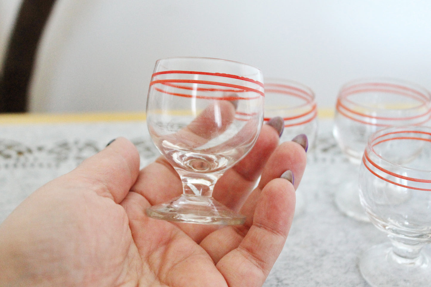 Set of 6 Vintage USSR small Glasses on a leg in original box - glasswares, housewares, antique, 1960s. Soviet Union. Holiday decor