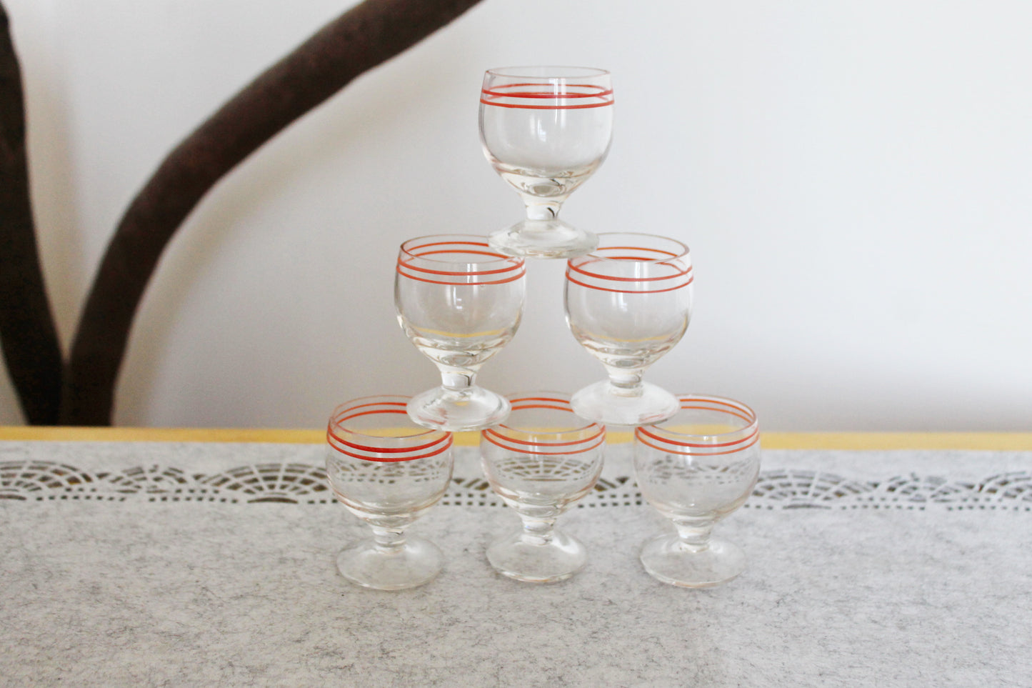 Set of 6 Vintage USSR small Glasses on a leg in original box - glasswares, housewares, antique, 1960s. Soviet Union. Holiday decor
