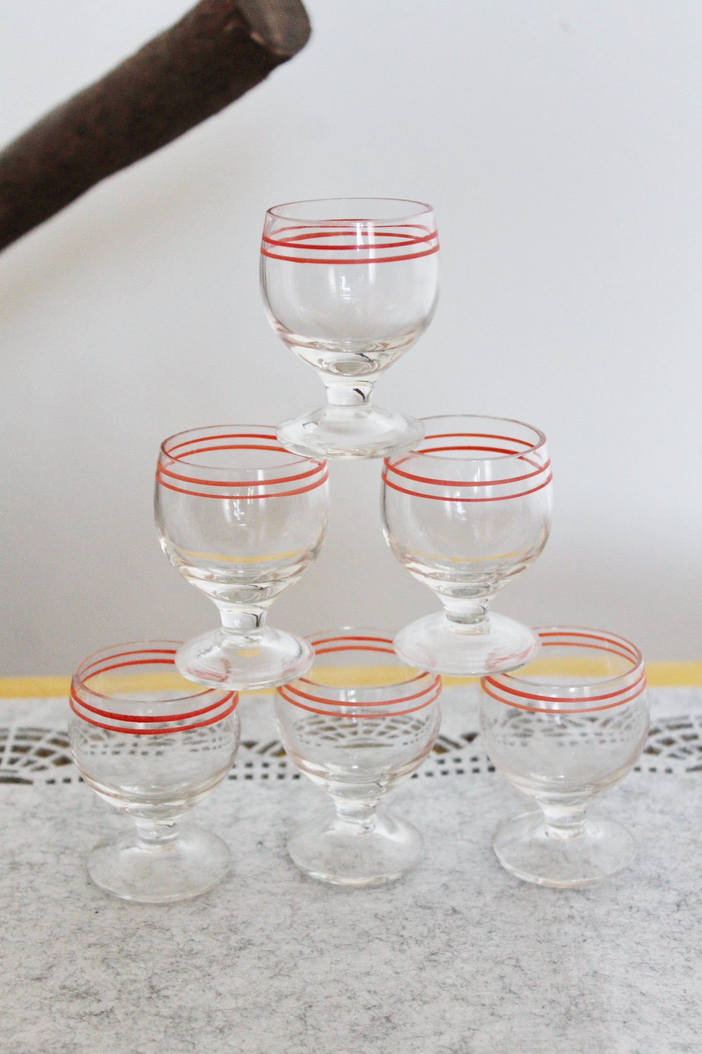 Set of 6 Vintage USSR small Glasses on a leg in original box - glasswares, housewares, antique, 1960s. Soviet Union. Holiday decor