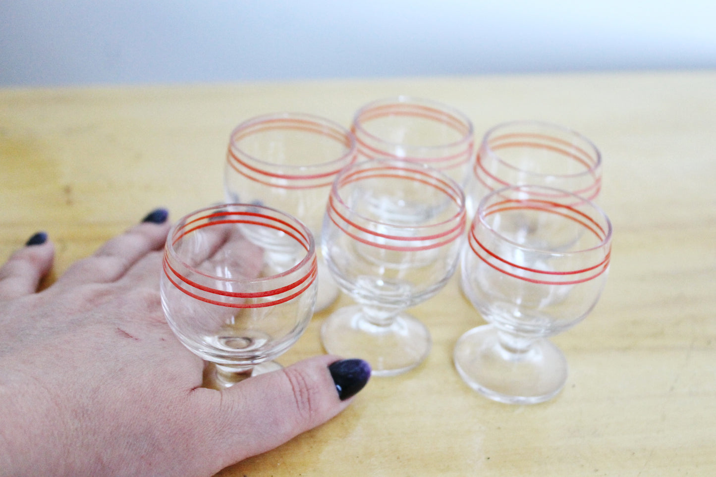 Set of 6 Vintage USSR small Glasses on a leg in original box - glasswares, housewares, antique, 1960s. Soviet Union. Holiday decor