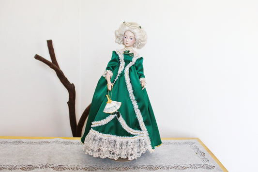 Beautiful Vintage porcelain Germany doll on a stand - Court Lady - 18 inches - Collectible doll - 1970-1980s