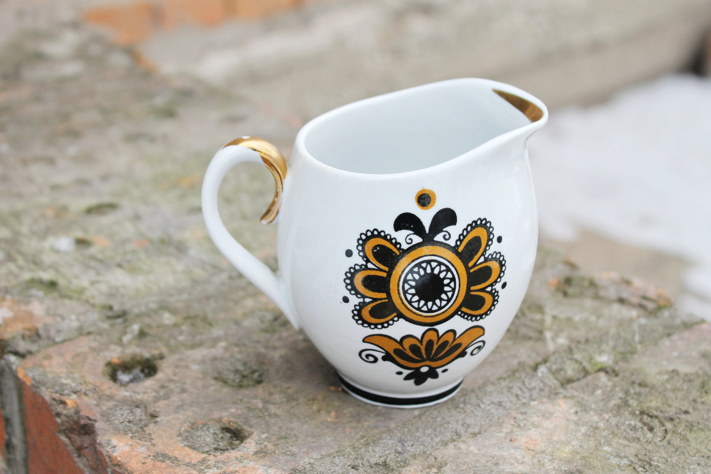 Porcelain Floral Сreamer # 2 - 4.1 inch - Vintage USSR creamer - Vintage Sauce Boat - Made in Soviet Union - Poltava porcelain factory - 1970
