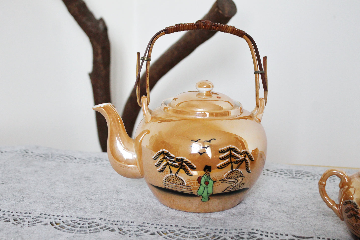 Porcelain beautiful oriental Tea Set with Japanese ornament - Vintage porcelain - 1980-1990s