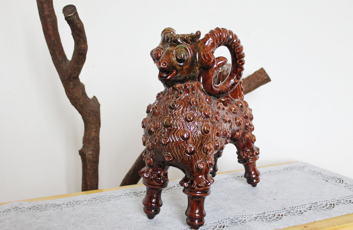 Vintage Big Ram Pitcher 12.6 x 14 inches - Artistic Majolica - made in Ukraine 1970s - made of clay