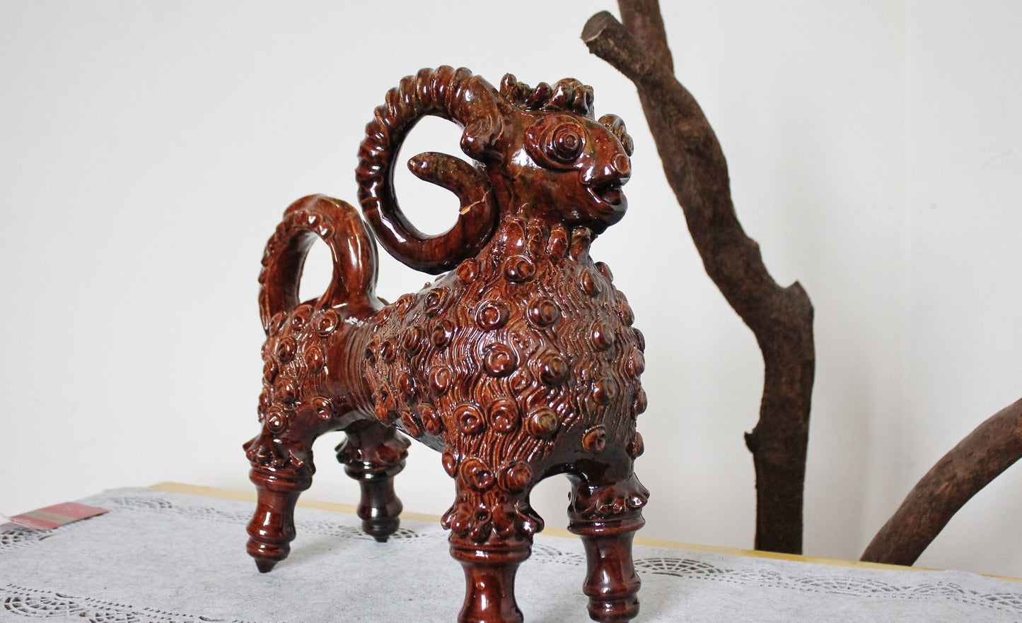 Vintage Big Ram Pitcher 12.6 x 14 inches - Artistic Majolica - made in Ukraine 1970s - made of clay