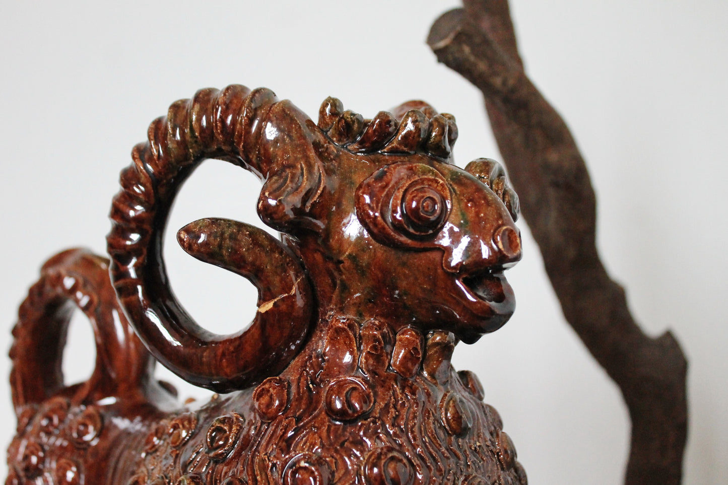 Vintage Big Ram Pitcher 12.6 x 14 inches - Artistic Majolica - made in Ukraine 1970s - made of clay