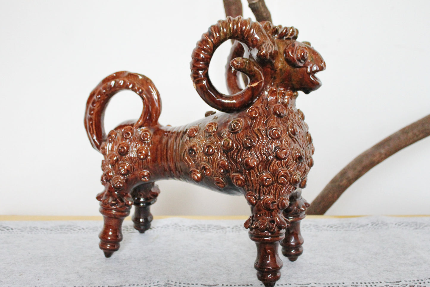 Vintage Big Ram Pitcher 12.6 x 14 inches - Artistic Majolica - made in Ukraine 1970s - made of clay