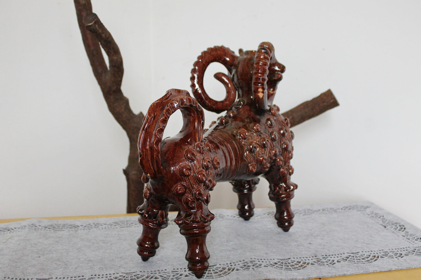 Vintage Big Ram Pitcher 12.6 x 14 inches - Artistic Majolica - made in Ukraine 1970s - made of clay