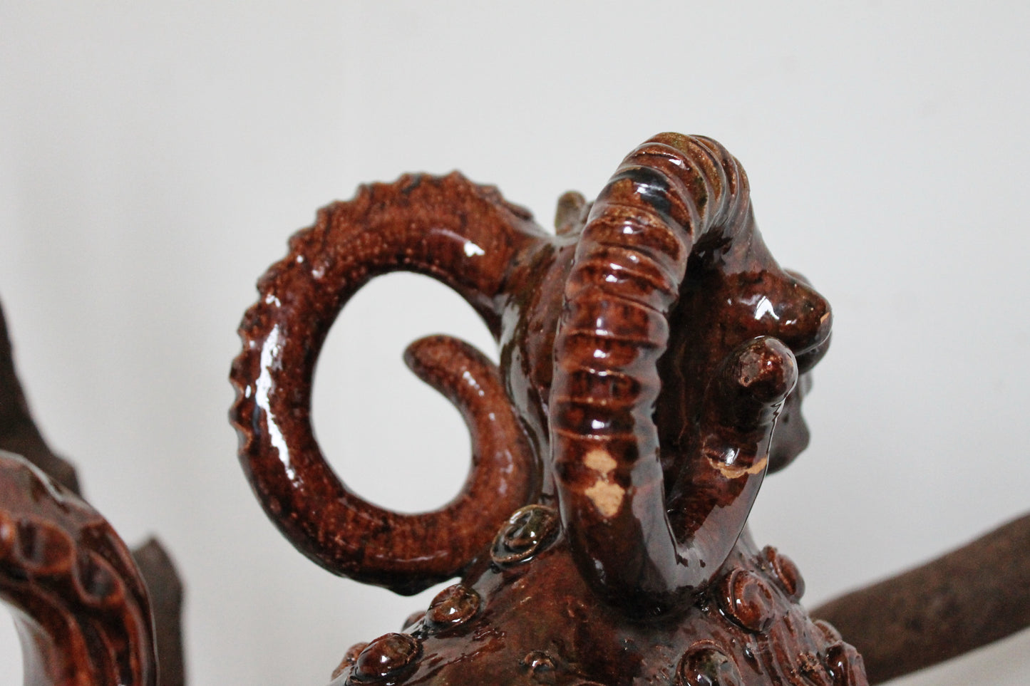 Vintage Big Ram Pitcher 12.6 x 14 inches - Artistic Majolica - made in Ukraine 1970s - made of clay