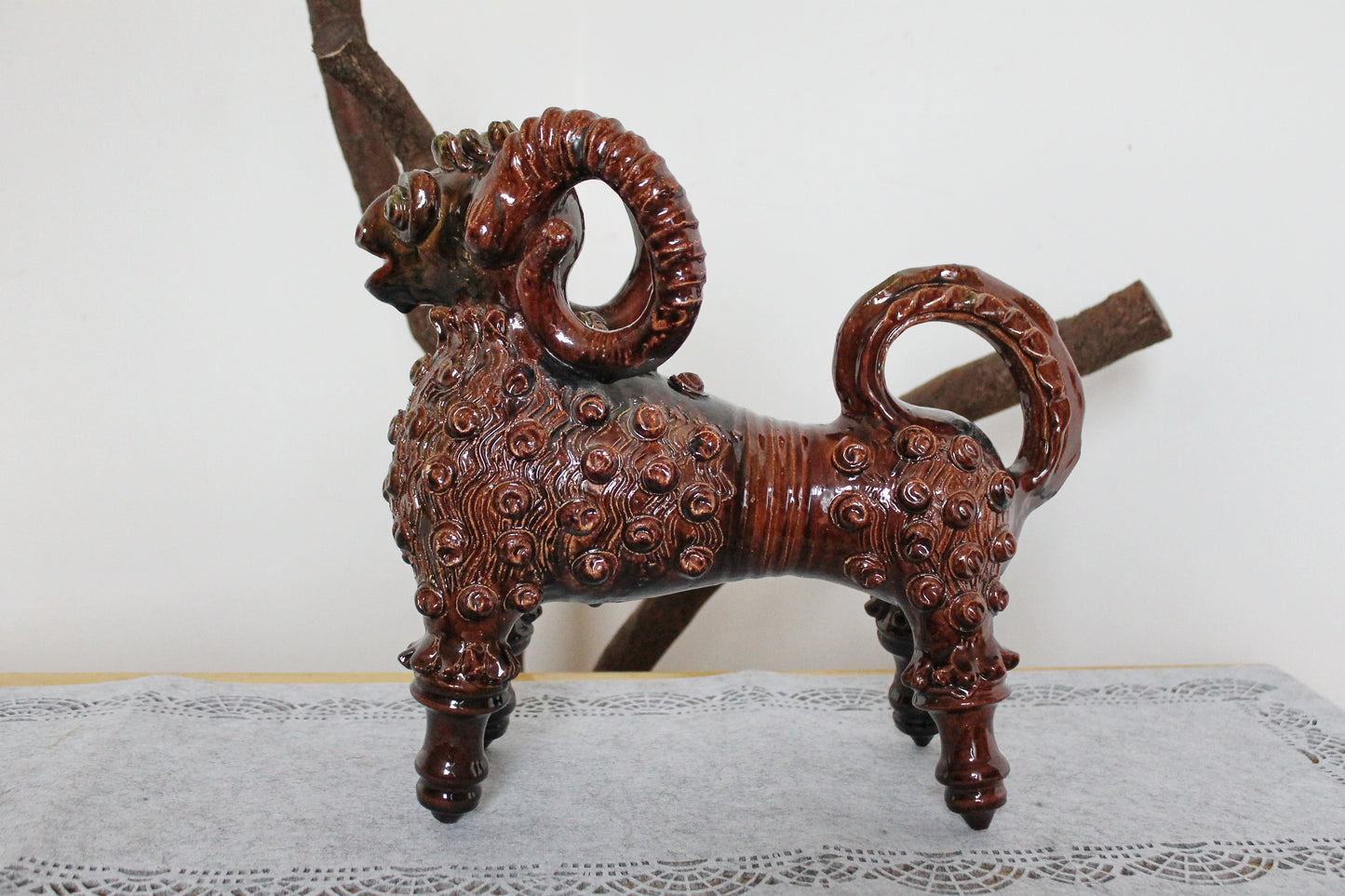 Vintage Big Ram Pitcher 12.6 x 14 inches - Artistic Majolica - made in Ukraine 1970s - made of clay