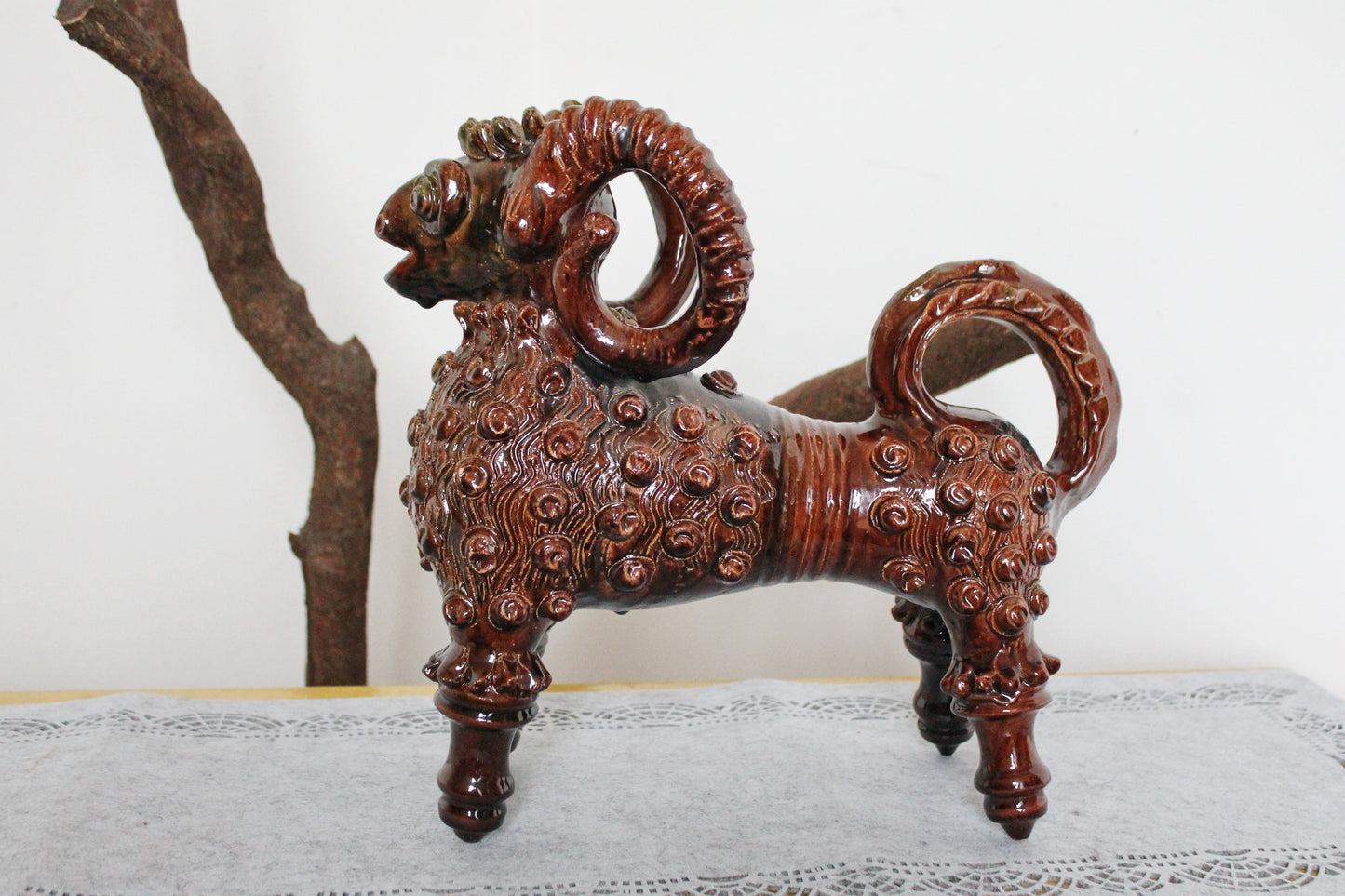 Vintage Big Ram Pitcher 12.6 x 14 inches - Artistic Majolica - made in Ukraine 1970s - made of clay